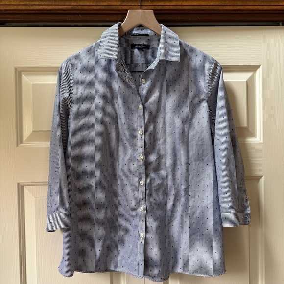Lands End No Iron Supima Cotton 3/4 sleeve polka dot button up blouse size 8 - Picture 4 of 11